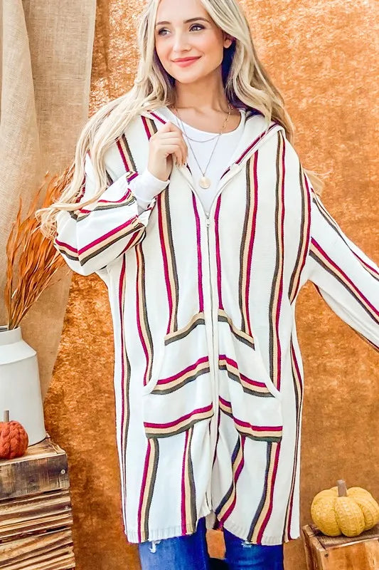 And The Why Rainbow Stripe Zipper Up Cardigan with Hood - Brittney MADE