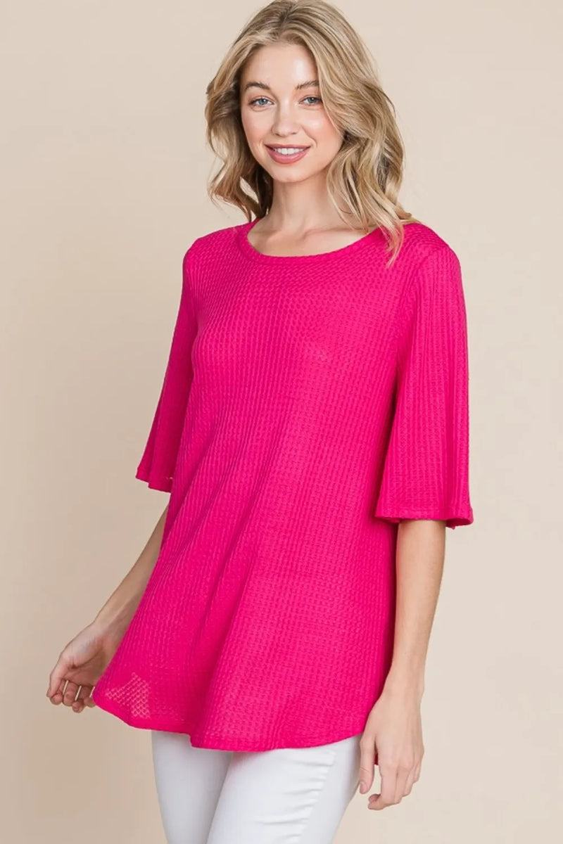 BOMBOM Round Neck Waffle Knit T-Shirt - Brittney MADE