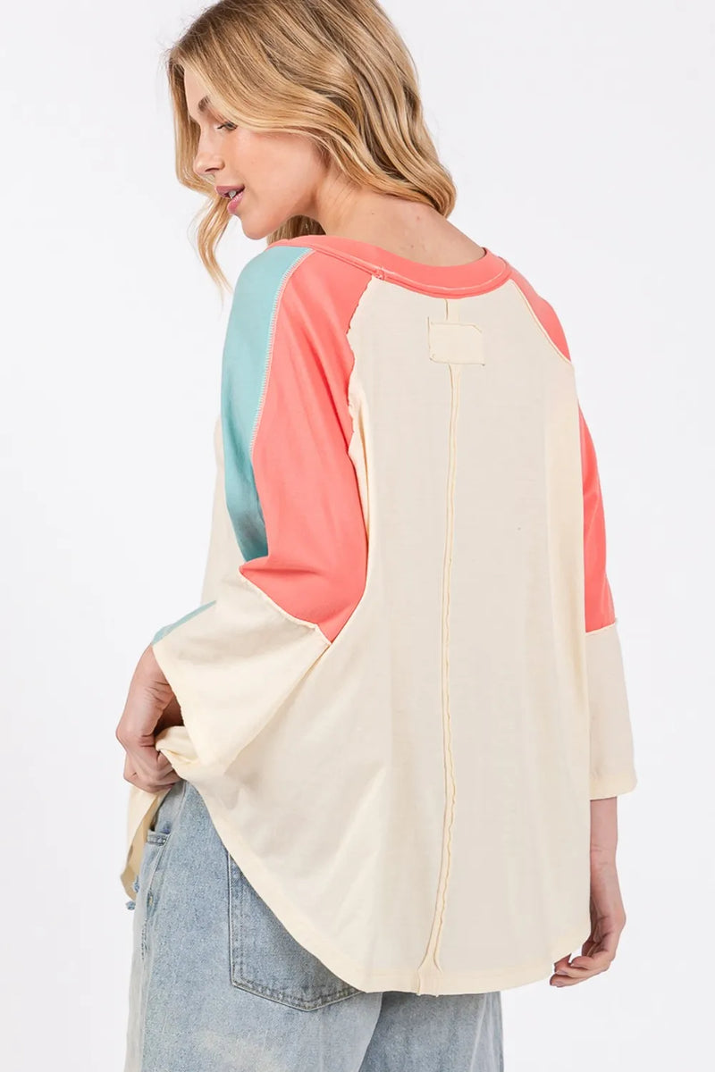 SAGE + FIG Color Block Curved Hem T-Shirt - Brittney MADE