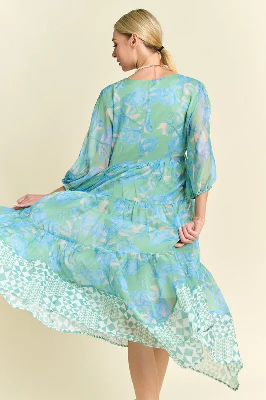 Davi & Dani Geo and Floral Print Mixed Tiered Dress - Brittney MADE