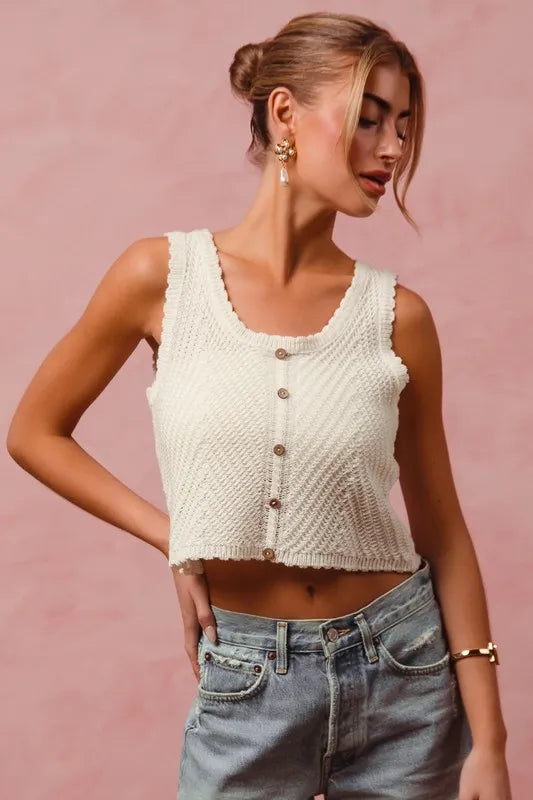 SO ME Chevron Pattern Buttoned Front Lightweight Tank Top - Brittney MADE