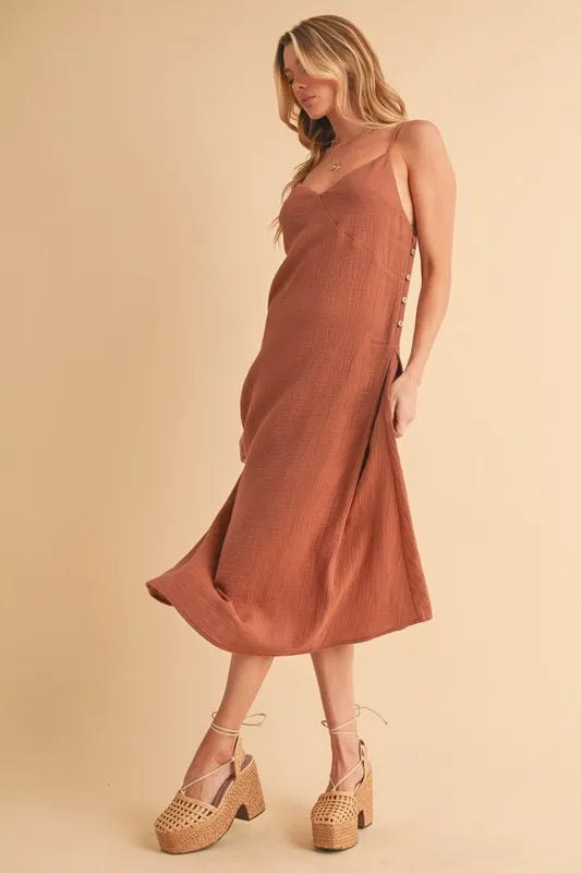 Aemi+Co Side Button Midi Cami Dress - Brittney MADE