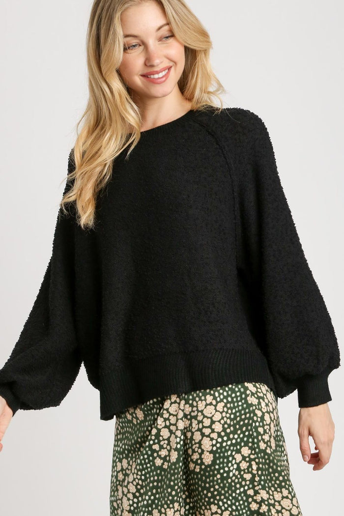 Umgee Full Size Round Neck Long Sleeve Sweater Plus Size - Brittney MADE