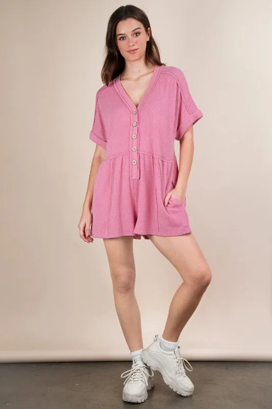VERY J Two Tone Ribbed Knit Comfy Casual Romper - Brittney MADE