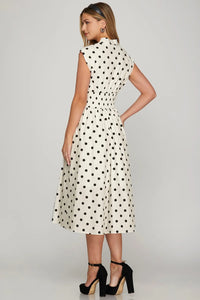 She + Sky Front Zip Polka Dots Cap Sleeve Midi Dress - Brittney MADE