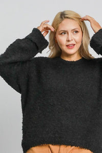 Umgee Full Size Round Neck Long Sleeve Boucle Sweater Plus Size - Brittney MADE