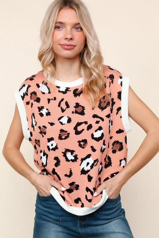 Haptics Leopard Print Dolman Cap Sleeve Knit Top - Brittney MADE