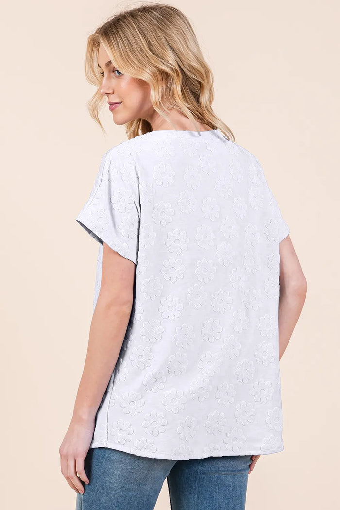 BOMBOM Floral Textured Short Sleeve T-Shirt - Brittney MADE