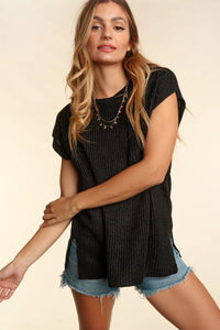 Haptics Pocketed Round Neck Cap Sleeve Knit Top - Brittney MADE