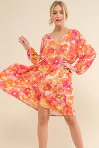 And The Why Full Size Printed Tie Back Long Sleeve Dress - Brittney MADE