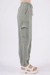 VERY J Washed Woven Crinkle Gauze Drawstring Pants - Brittney MADE