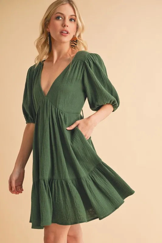 Aemi+Co Tied Back Ruffled Short Sleeve Mini Dress - Brittney MADE