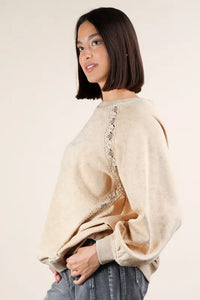 VERY J Plus Size Lace Trim Detail Mineral Washed Knit Top - Brittney MADE