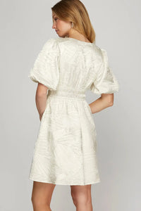 She + Sky Crinkle Woven V-Neck Balloon Sleeve Mini Dress - Brittney MADE