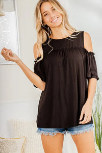 Heimish Full Size Frill Round Neck Cold Shoulder T-Shirt Plus Size - Brittney MADE