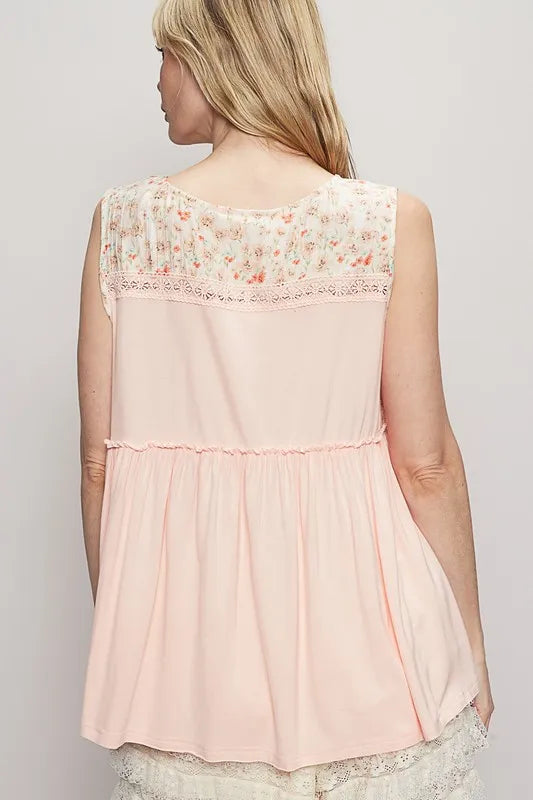POL Lace Detail Frill Floral V-Neck Sleeveless Top - Brittney MADE