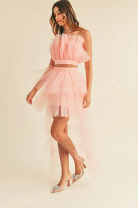 MABLE Tulle Tube Ruffle Crop Top and High Low Maxi Skirt Set - Brittney MADE