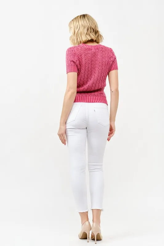 And The Why Washed Short Sleeve Light Weight Sweater - Brittney MADE