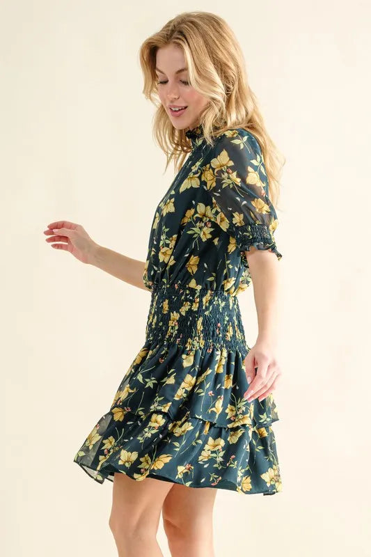 And The Why Floral Print Smocked Waist Mini Dress - Brittney MADE