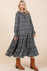 Mittoshop Printed Tie Neck Flounce Sleeve Midi Dress - Brittney MADE