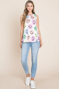 BOMBOM Smiley Face Round Neck Tank - Brittney MADE