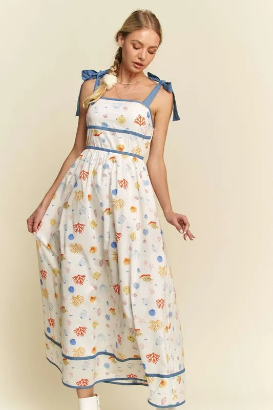 Davi & Dani Denim Binding Detail Smocking Summer Maxi Dress - Brittney MADE