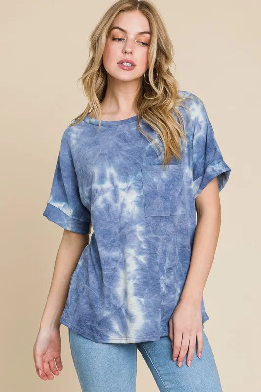 BOMBOM Tie-Dye Round Neck Short Sleeve T-Shirt - Brittney MADE
