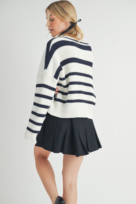 Aemi + Co Striped V-Neck Button Down Cardigan - Brittney MADE