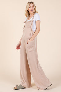 BOMBOM Knot Straps Wide Leg Ribbed Overalls with Pockets - Brittney MADE