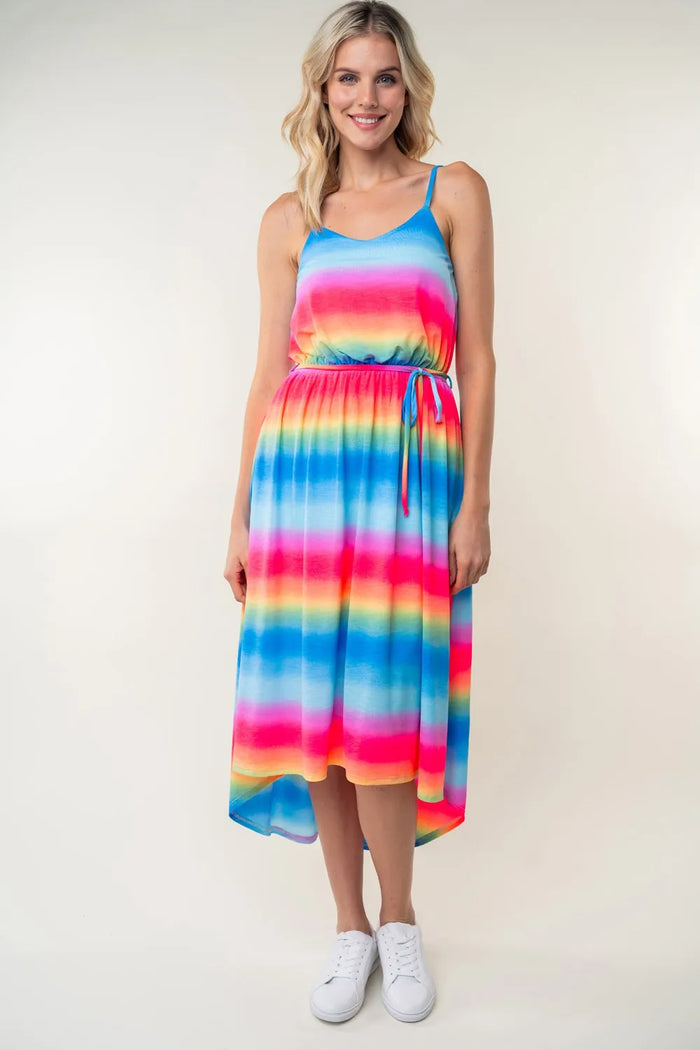 White Birch Full Size Ombre Striped Midi Cami Dress - Brittney MADE