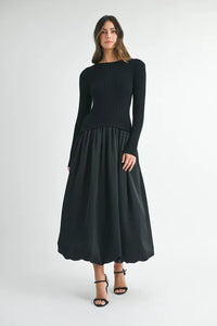 MABLE Ribbed Poplin Mix Midi Sweater Dress - Brittney MADE