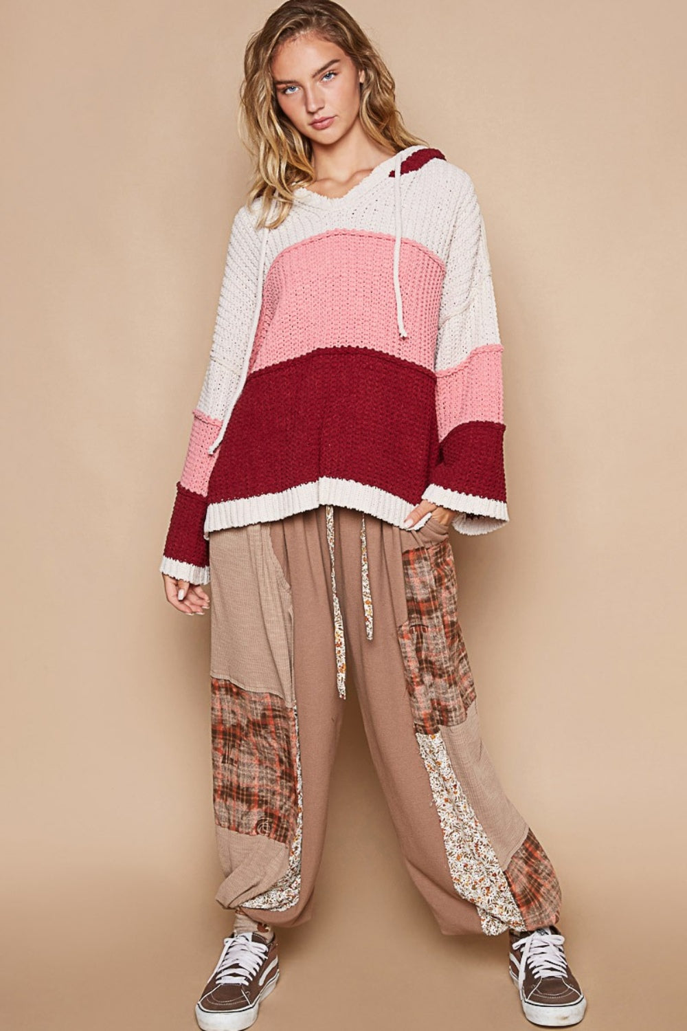 POL Color Block Long Sleeve Hooded Sweater - Brittney MADE