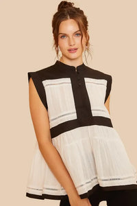 Annie Wear Contrast Trim Peplum Button Detail Blouse - Brittney MADE
