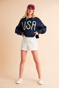 Aemi + Co USA Side Slit Round Neck Sweater - Brittney MADE