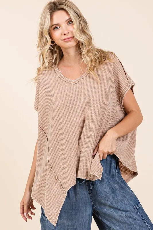 Mittoshop Mineral Wash Waffle Knit Pointed Hem Oversized Top - Brittney MADE
