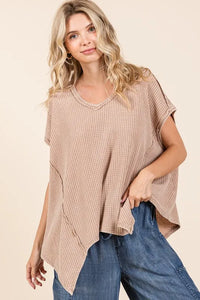 Mittoshop Mineral Wash Waffle Knit Pointed Hem Oversized Top - Brittney MADE