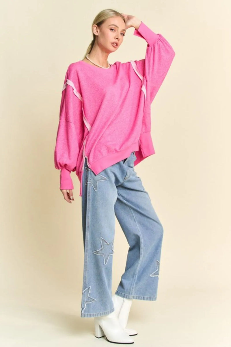 Davi & Dani Side Slit High-Low Lantern Sleeve Knit Top - Brittney MADE