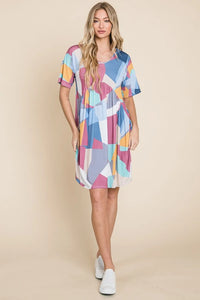 BOMBOM Ruched Color Block Short Sleeve Dress - Brittney MADE