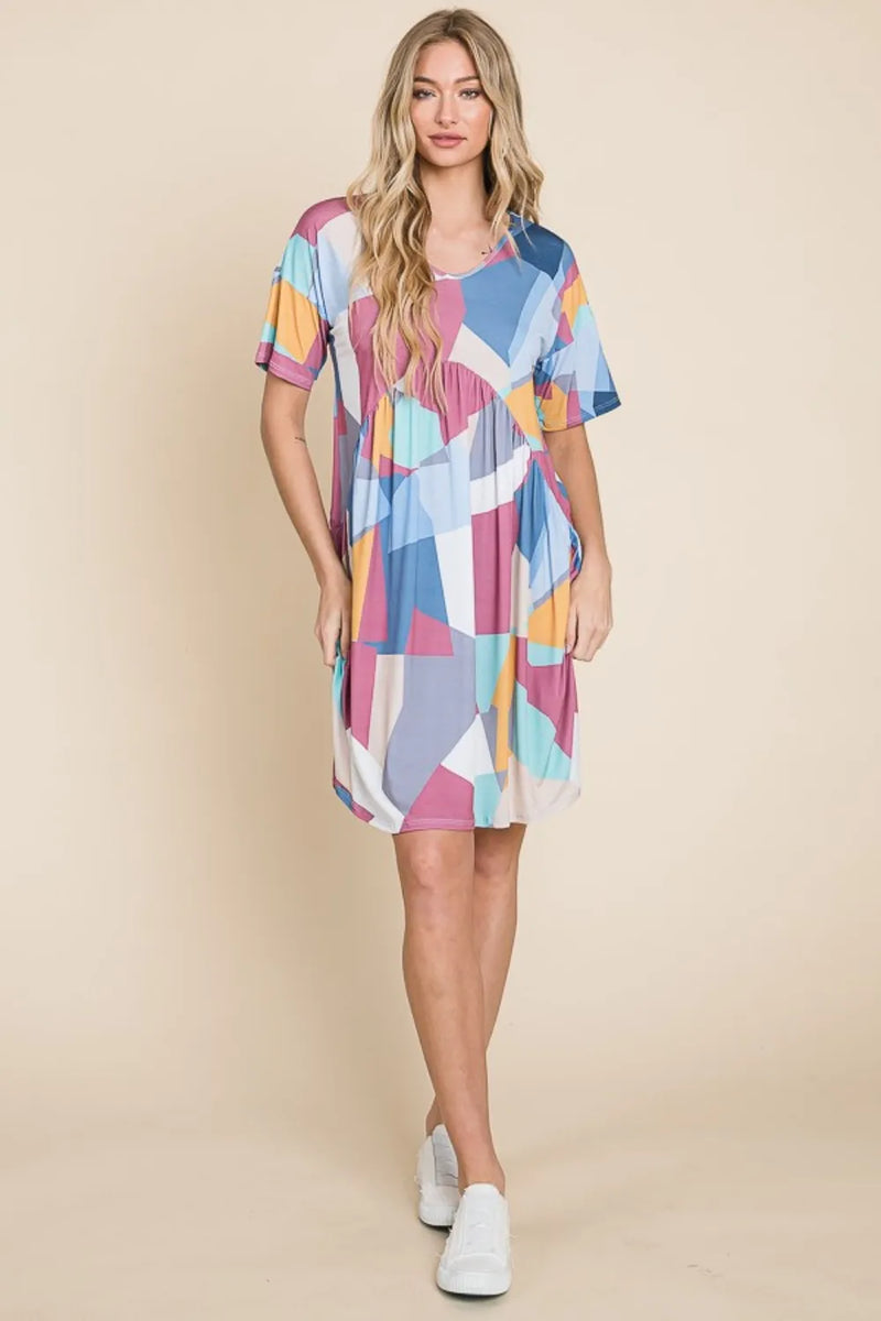 BOMBOM Ruched Color Block Short Sleeve Dress - Brittney MADE