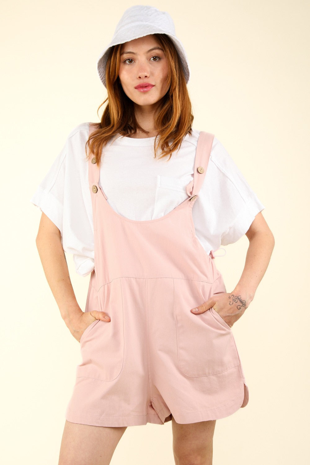 VERY J Adjustable Waist Suspender Overalls with Pockets - Brittney MADE