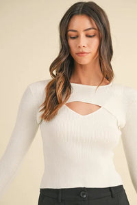 MABLE Cut Out Long Sleeve Ribbed Knit Top - Brittney MADE