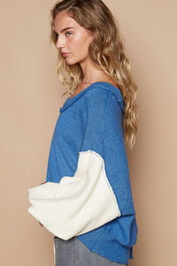 POL Exposed Seam Contrast V-Neck Lantern Sleeve Sweater - Brittney MADE