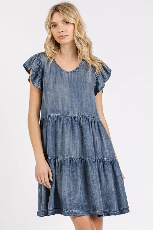 Mittoshop V-Neck Ruffled Cap Sleeve Mini Dress - Brittney MADE