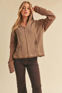 Aemi + Co Frayed Hem Exposed Seam Long Sleeve Hoodie - Brittney MADE