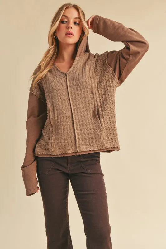 Aemi + Co Frayed Hem Exposed Seam Long Sleeve Hoodie - Brittney MADE