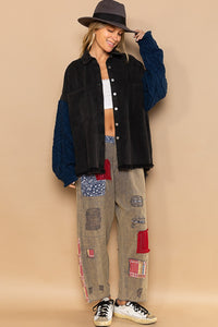 POL Contrast Sweater Sleeve Button Down Shacket - Brittney MADE