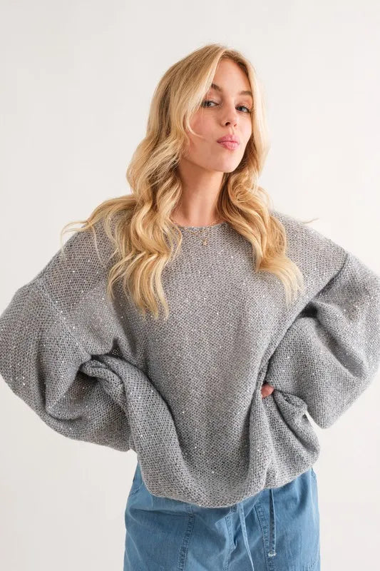 And The Why Sequined Light Weight Pullover Sweater - Brittney MADE