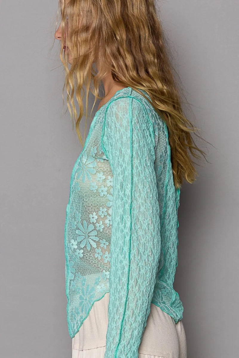 POL Exposed Seam Long Sleeve Lace Knit Top - Brittney MADE
