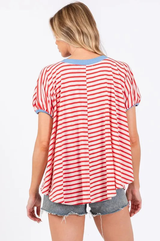 Ces Femme Striped Round Neck Short Sleeve T-Shirt - Brittney MADE