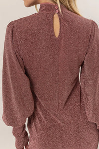 HYFVE Glitter Mock Neck Long Sleeve Mini Dress - Brittney MADE